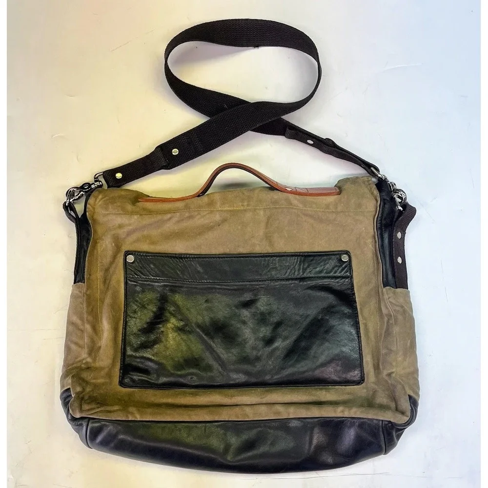 Stein Santa Fe‎ Waxed Canvas Leather Messenger Bag Olive Black Crossbody Satchel